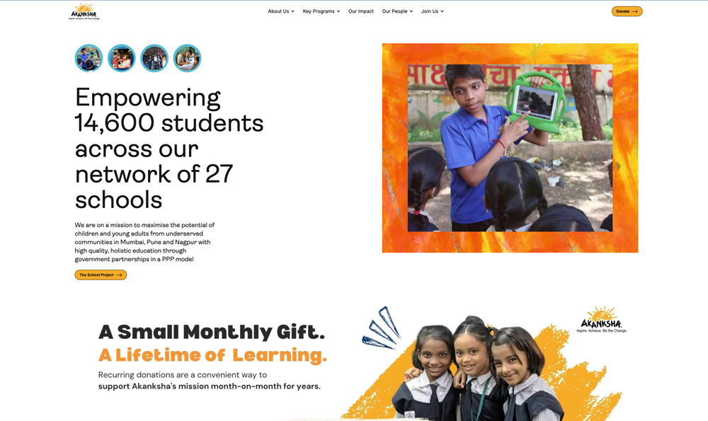 Akanksha Foundation desktop view