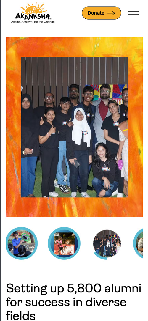 Akanksha Foundation mobile view