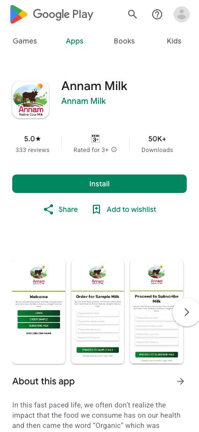 Annammilk Mobile App mobile view