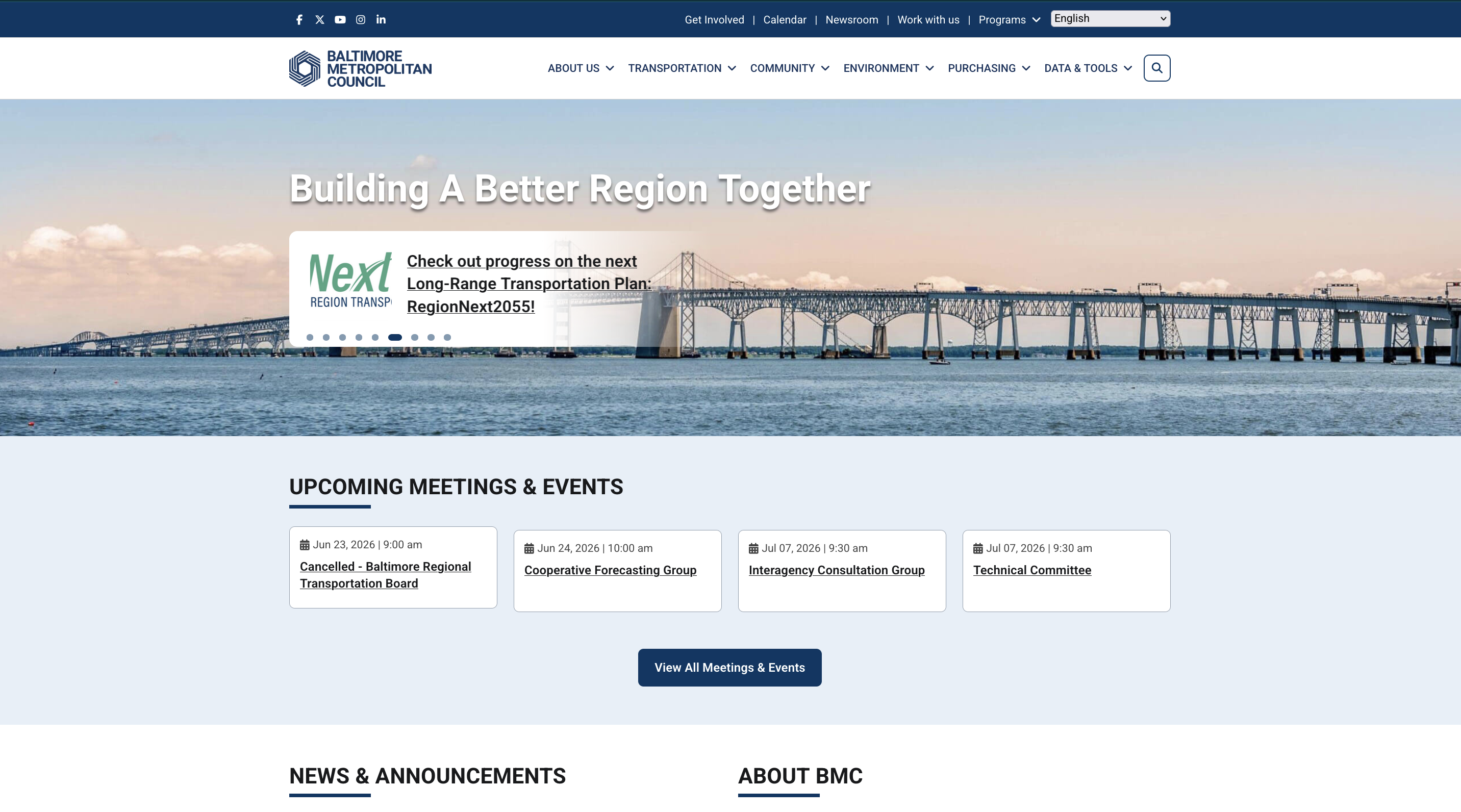 Baltimore Metropolitan Council desktop view
