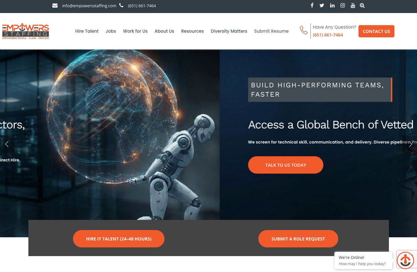 Empowers Staffing desktop view