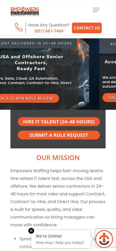 Empowers Staffing mobile view